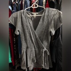 Caution To The Wind Black and White Striped Blouse